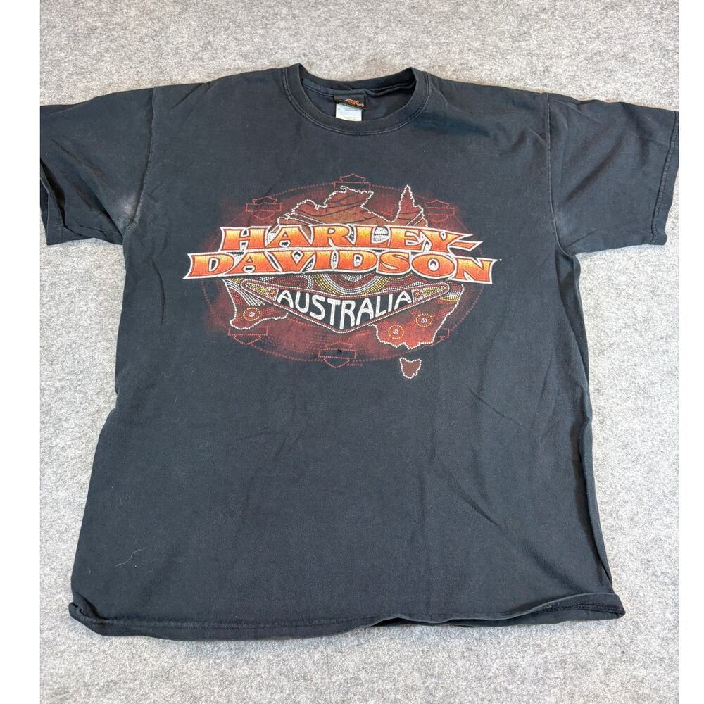 Harley Davidson Australia Shirt Mens Large Black Graphic Biker Motorcycle Tee
